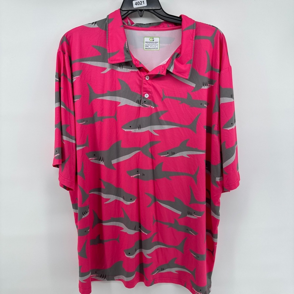 Obnoxious Golf Shirt Mens 4XL Shark AOP Performance Stretch Loud Polo